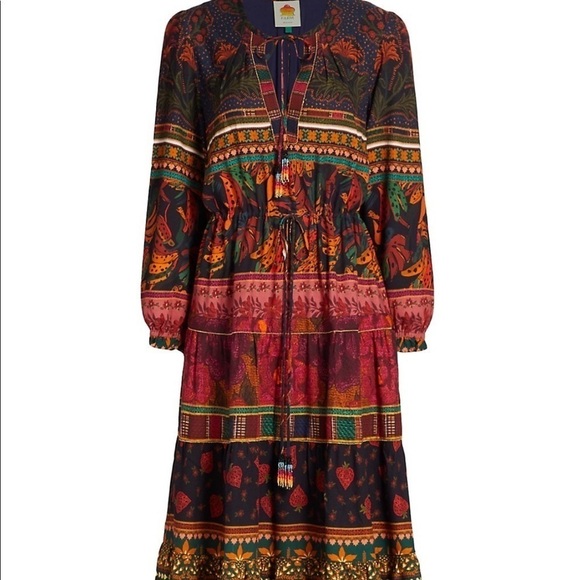 Farm Rio Mixed Patchwork Midi Dress - Picture 1 of 11